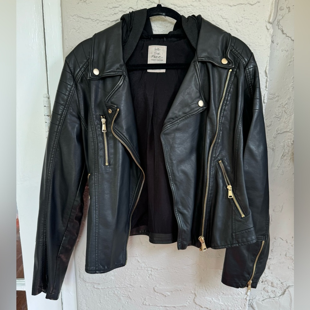 We The Free Vegan Leather Jacket with Jersey Hood